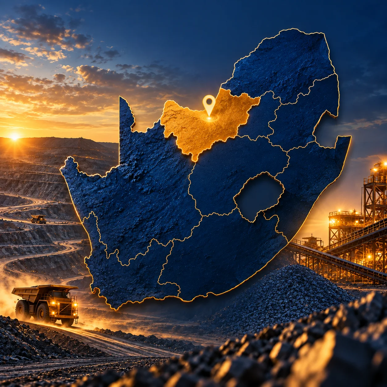 Map of South Africa showing Prow Mining operating regions